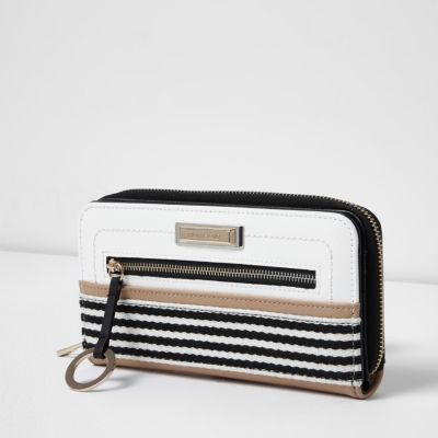 White striped zip around purse